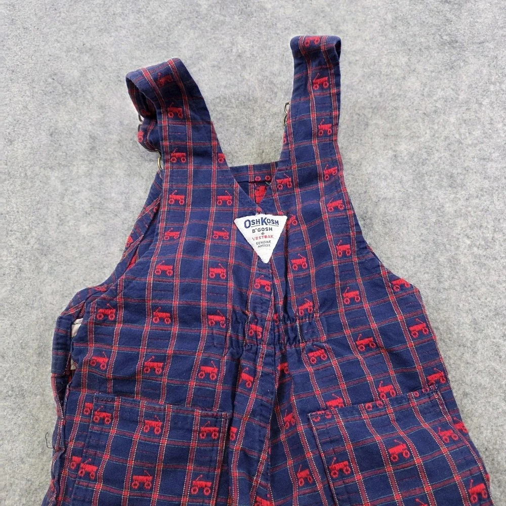 Vintage OshKosh B'gosh Vestbak Shortalls Kids 3T Blue Wagon Plaid USA Made
